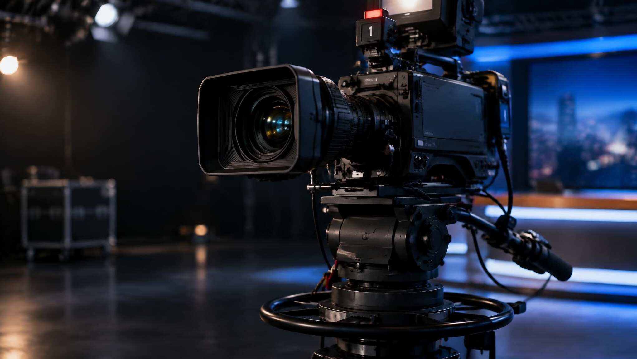 Professional video camera on a studio floor